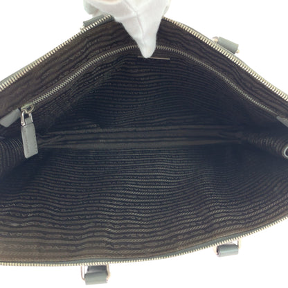 PRADA Business bag VR0078  leather Grey SilverMetal Safiano Triangle With logo