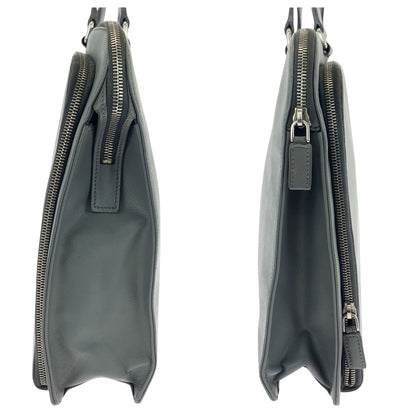 PRADA Business bag VR0078  leather Grey SilverMetal Safiano Triangle With logo