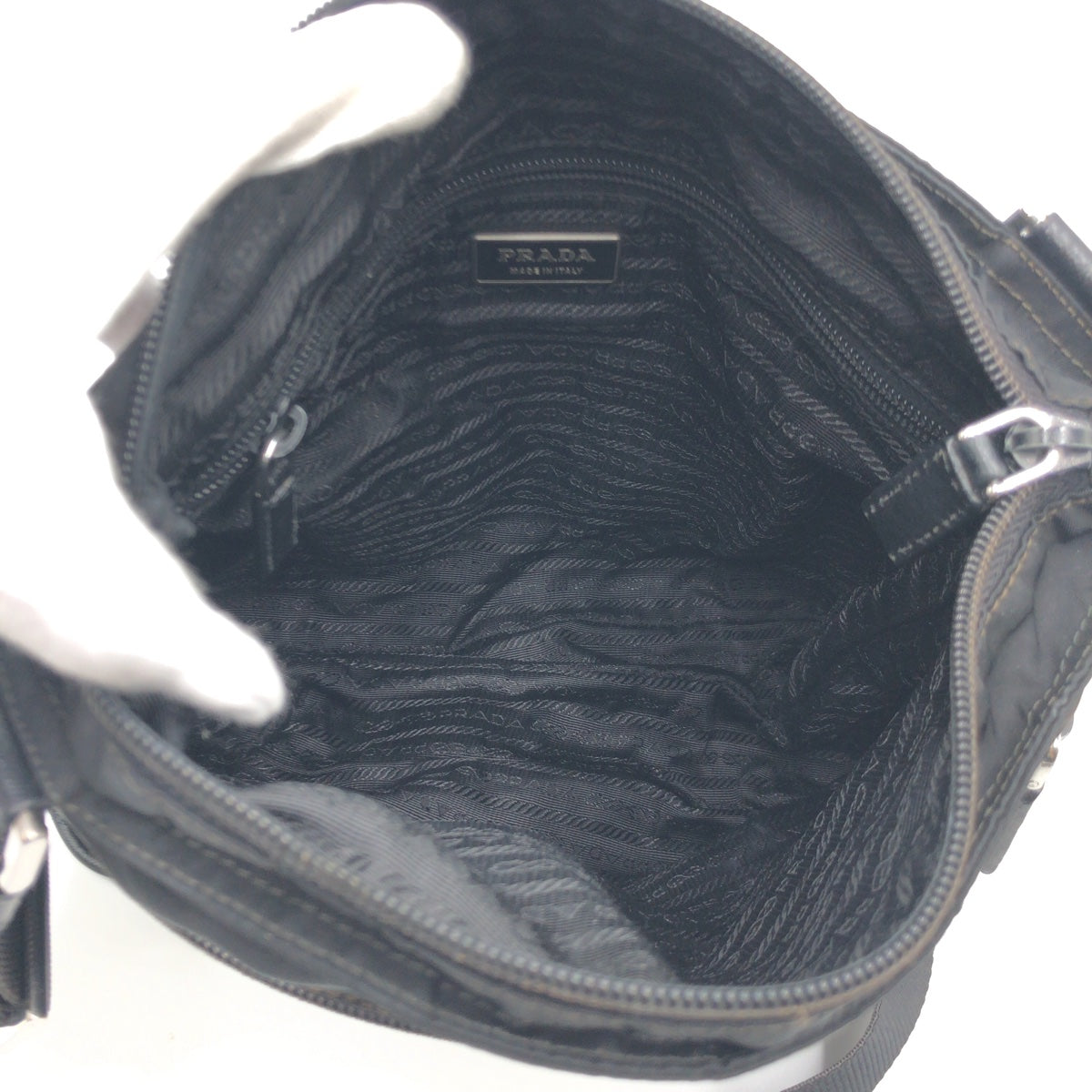 PRADA Shoulder Bag Nylon Black SilverMetal Test Triangle With logo