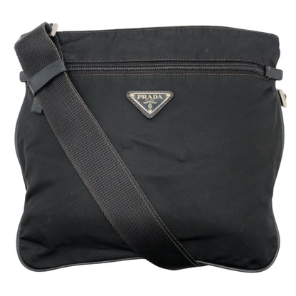 PRADA Shoulder Bag Nylon Black SilverMetal Test Triangle With logo