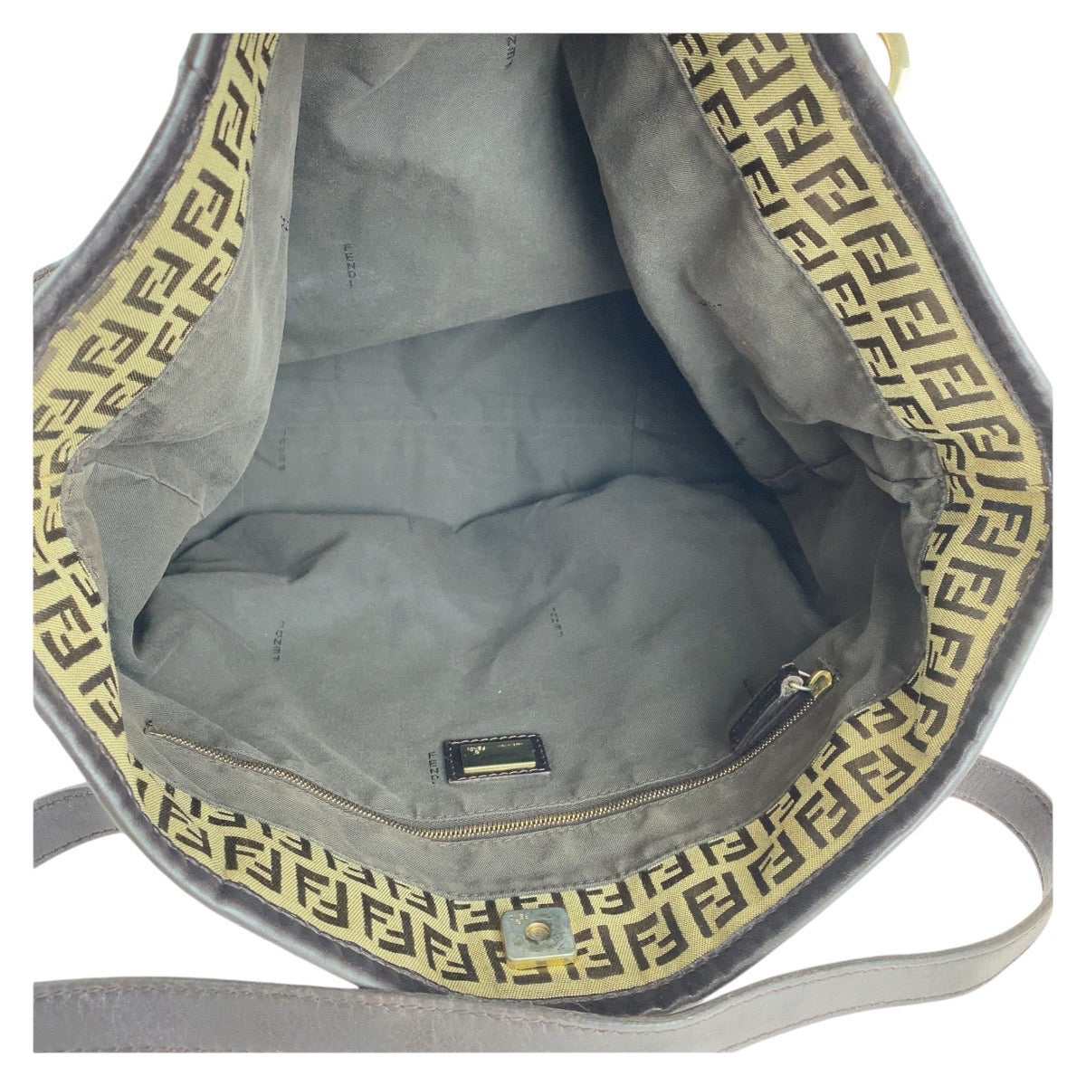 FENDI Tote Bag 8BH197 canvas Brown Gold Metal Zucchino