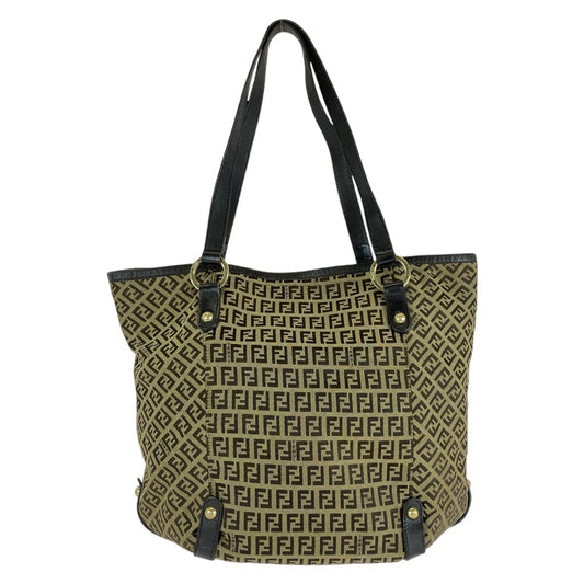 FENDI Tote Bag 8BH197 canvas Brown Gold Metal Zucchino
