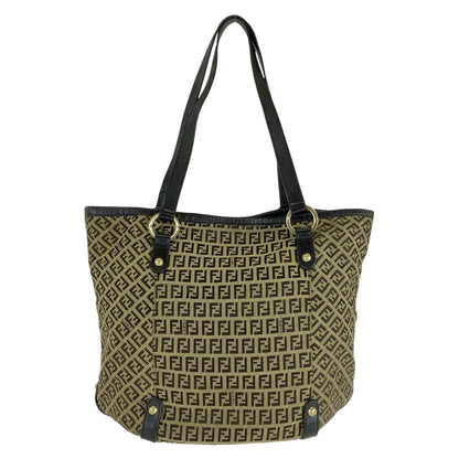 FENDI Tote Bag 8BH197 canvas Brown Gold Metal Zucchino