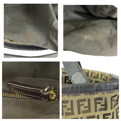 FENDI Tote Bag 8BH197 canvas Brown Gold Metal Zucchino