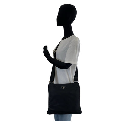 PRADA Shoulder Bag Nylon Black SilverMetal Test Triangle With logo