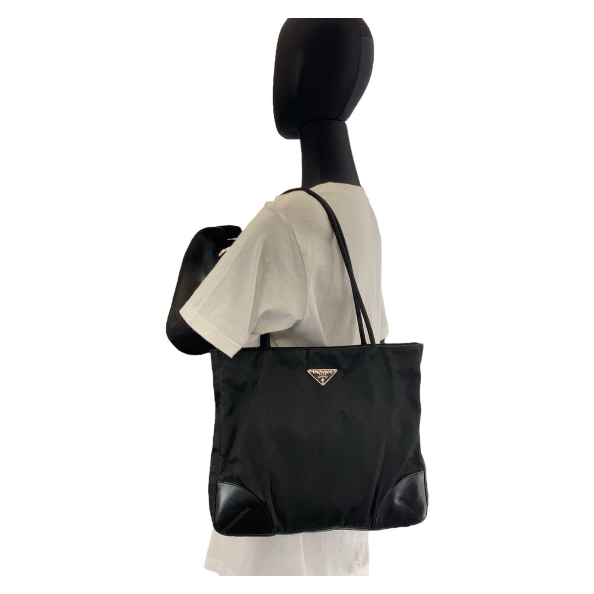 PRADA Tote Bag Nylon Black SilverMetal Test Triangle With logo