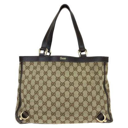 GUCCI Tote Bag 170004 GG canvas Beige Brown Gold Metal Abbey