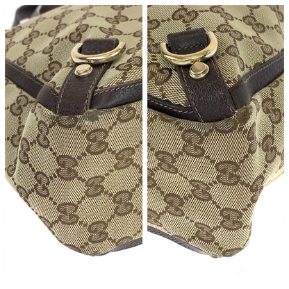 GUCCI Tote Bag 170004 GG canvas Beige Brown Gold Metal Abbey