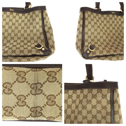 GUCCI Tote Bag 170004 GG canvas Beige Brown Gold Metal Abbey