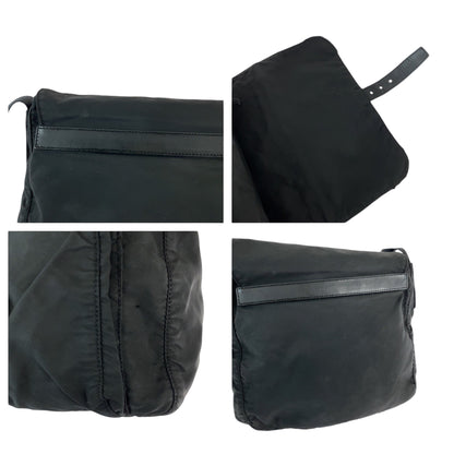 PRADA Shoulder Bag Nylon Black SilverMetal Test Triangle With logo