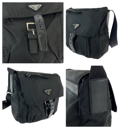 PRADA Shoulder Bag Nylon Black SilverMetal Test Triangle With logo