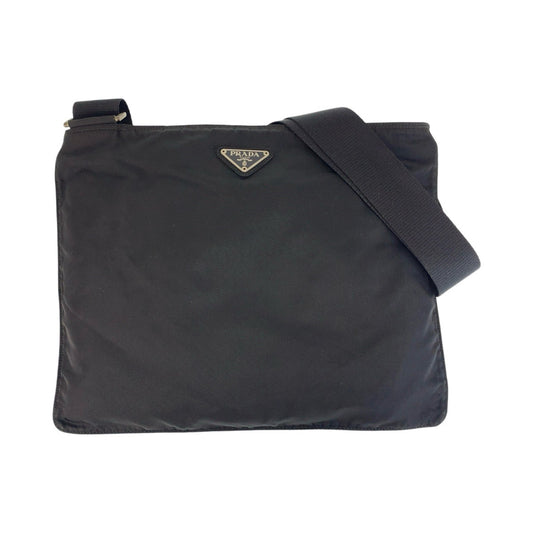 PRADA Shoulder Bag Nylon Black SilverMetal Test Triangle With logo