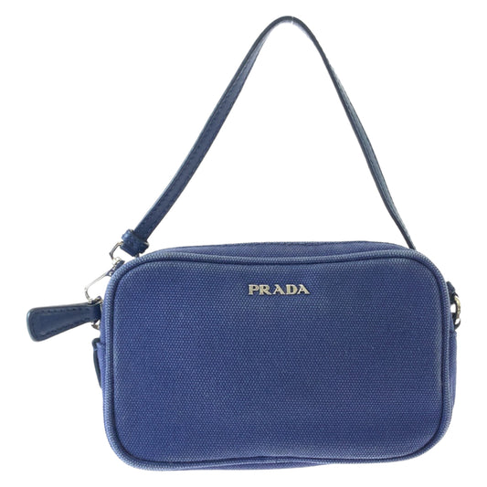 PRADA Handbag canvas Blue Silver Metal