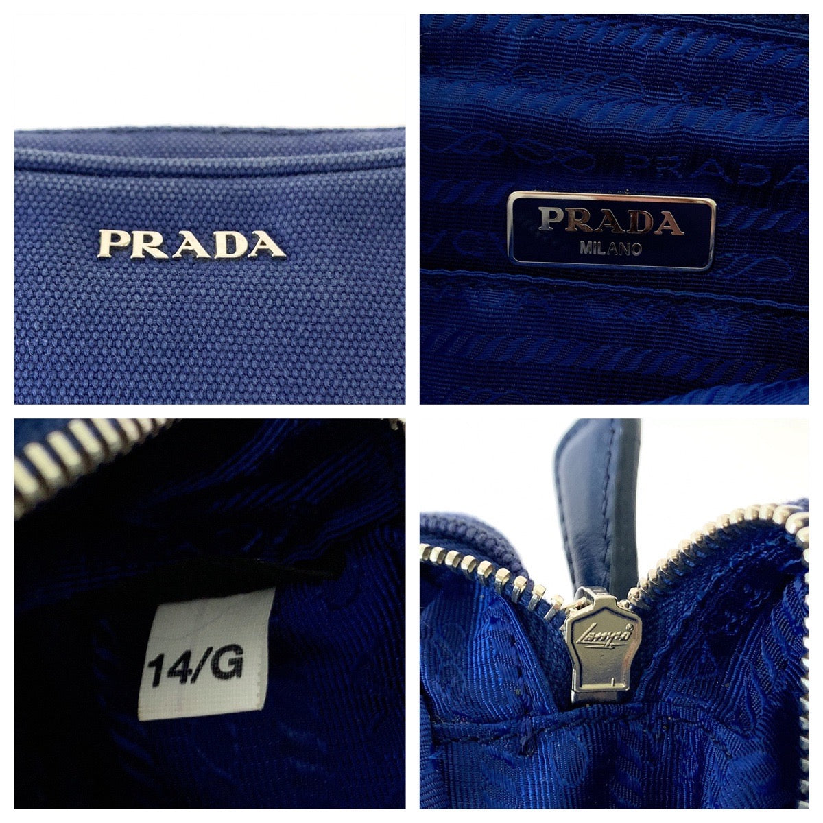 PRADA Handbag canvas Blue Silver Metal