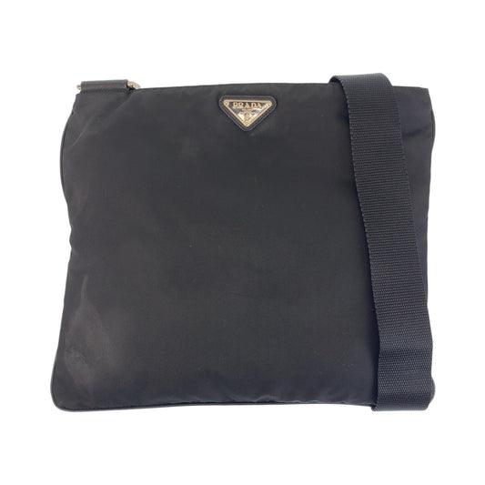 PRADA Shoulder Bag Nylon Black SilverMetal Testo Saffiano leather Triangle With logo
