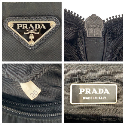 PRADA Shoulder Bag Nylon Black SilverMetal Testo Saffiano leather Triangle With logo
