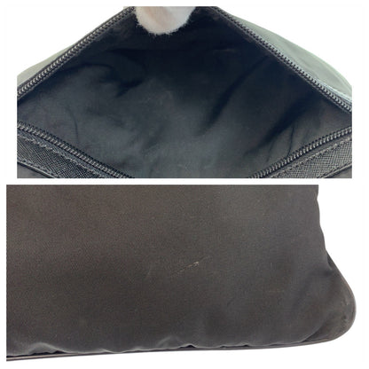 PRADA Shoulder Bag Nylon Black SilverMetal Testo Saffiano leather Triangle With logo
