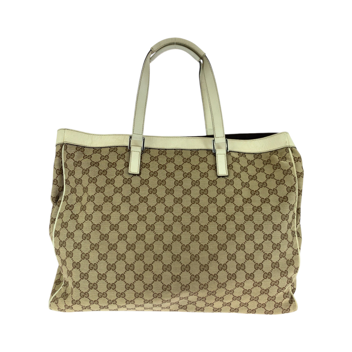 GUCCI Tote Bag 153213 GG canvas Beige White SilverMetal