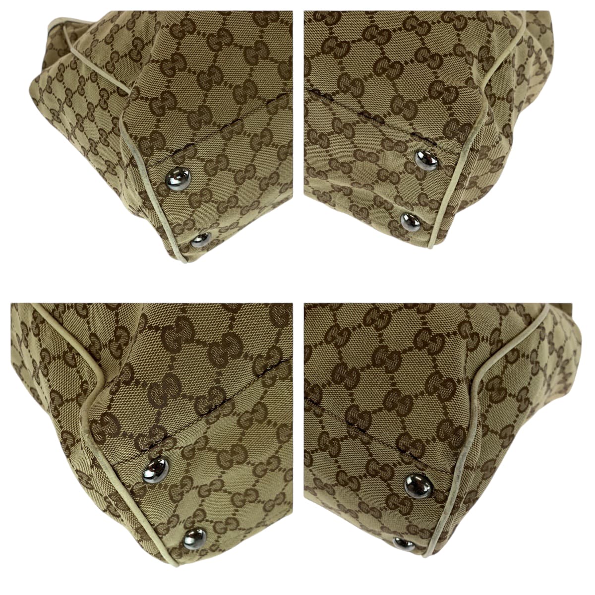 GUCCI Tote Bag 153213 GG canvas Beige White SilverMetal