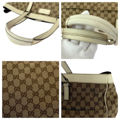 GUCCI Tote Bag 153213 GG canvas Beige White SilverMetal