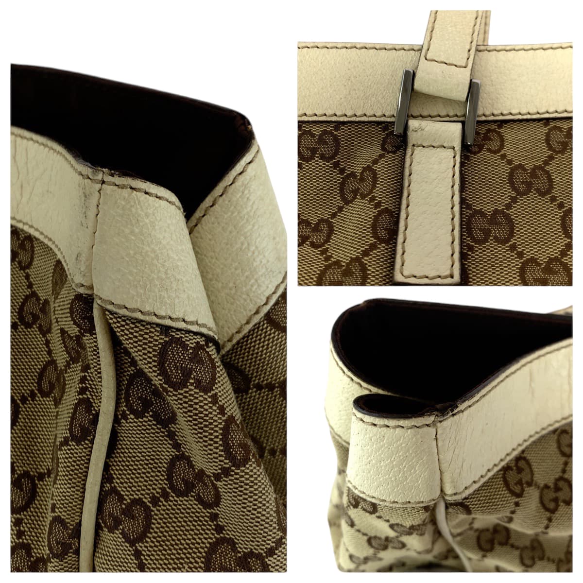 GUCCI Tote Bag 153213 GG canvas Beige White SilverMetal