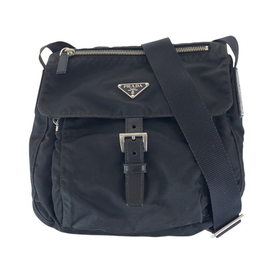 PRADA Shoulder Bag Nylon Black SilverMetal Test Triangle With logo