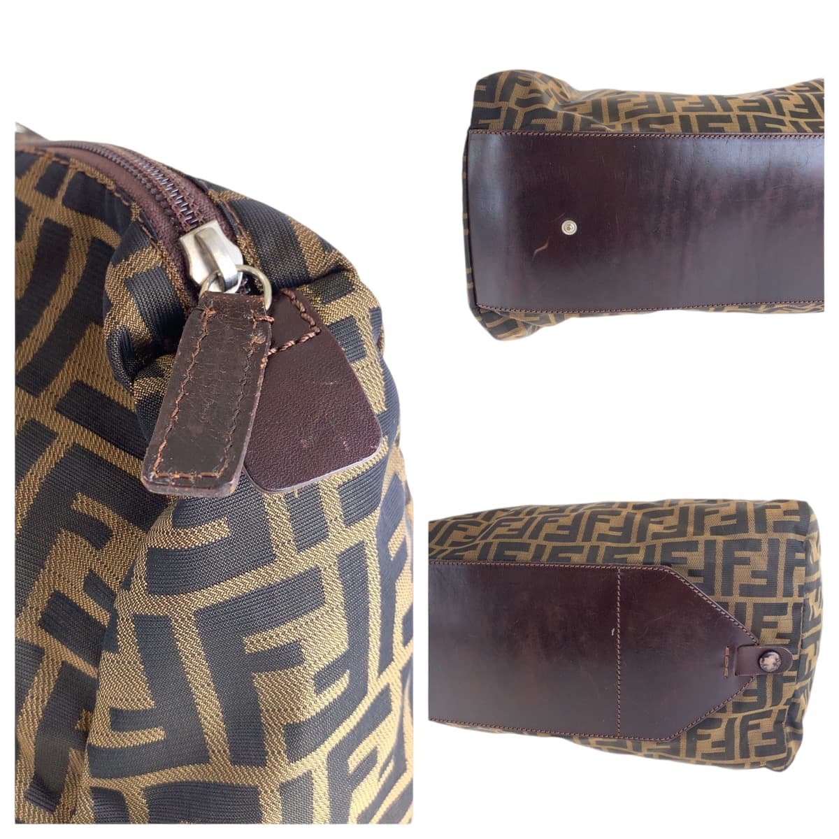 FENDI Boston Duffel bag 15418 0 009 canvas Brown Silver Metal Zucca