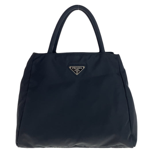 PRADA Tote Bag Nylon Black Silver Metal Test Triangle With logo