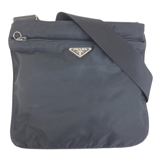 PRADA Shoulder Bag Nylon Black SilverMetal Test Triangle With logo