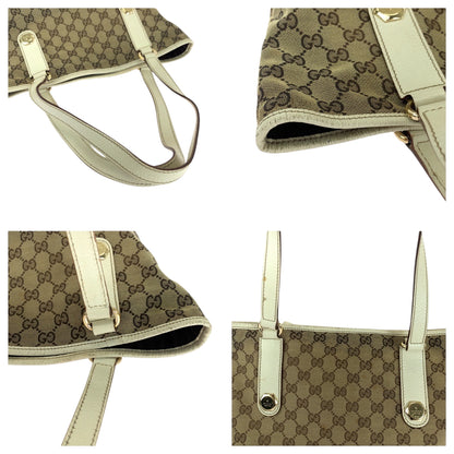 GUCCI Tote Bag 153009 GG canvas Beige White Gold Metal