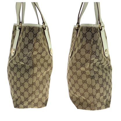 GUCCI Tote Bag 153009 GG canvas Beige White Gold Metal