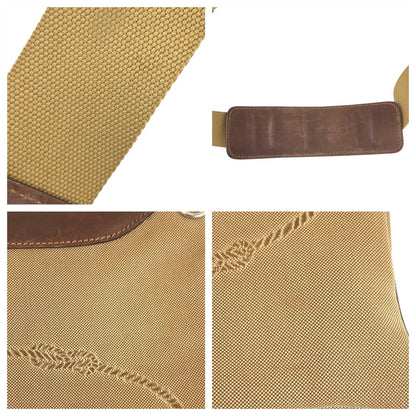 PRADA Shoulder Bag canvas Beige Brown SilverMetal Logo jacquard