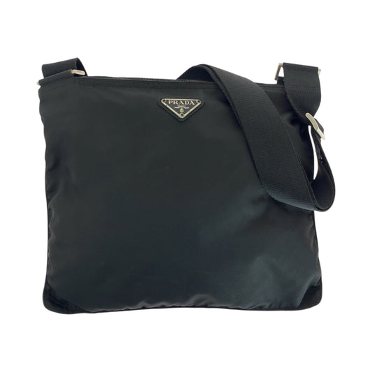PRADA Shoulder Bag Nylon Black SilverMetal Test Triangle With logo