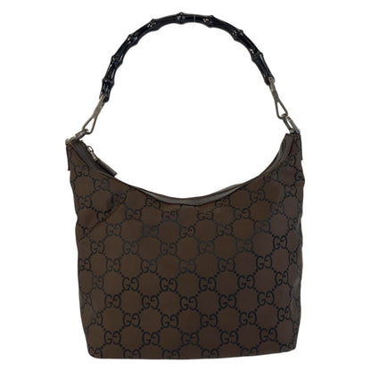GUCCI Shoulder Bag 000 0531 Nylon Brown Bamboo GG pattern