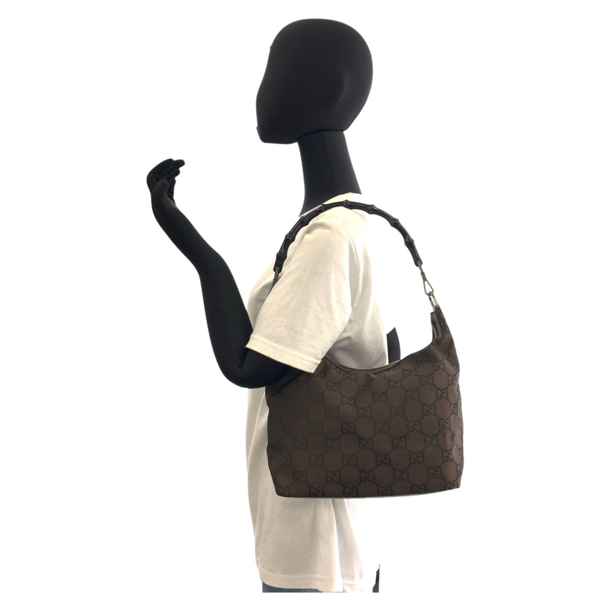 GUCCI Shoulder Bag 000 0531 Nylon Brown Bamboo GG pattern