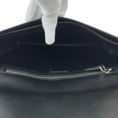 PRADA Clutch bag VR089M leather Bicolor Green Black Safiano Triangle With logo