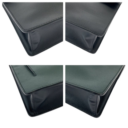 PRADA Clutch bag VR089M leather Bicolor Green Black Safiano Triangle With logo