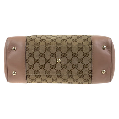GUCCI Tote Bag 257061 GG canvas Pink Brown Gold Metal Pretty