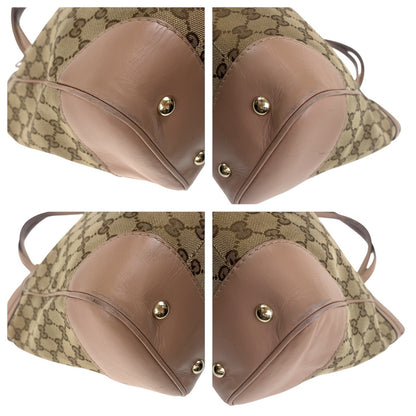 GUCCI Tote Bag 257061 GG canvas Pink Brown Gold Metal Pretty