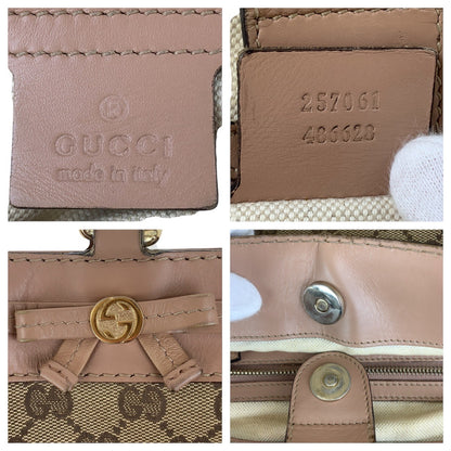 GUCCI Tote Bag 257061 GG canvas Pink Brown Gold Metal Pretty