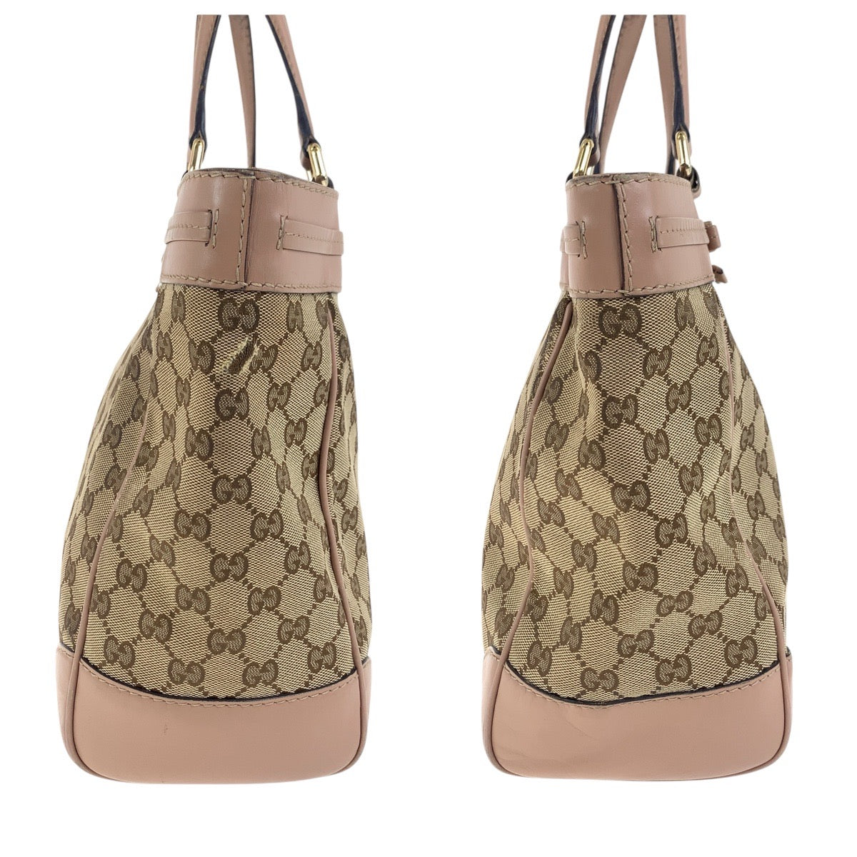 GUCCI Tote Bag 257061 GG canvas Pink Brown Gold Metal Pretty
