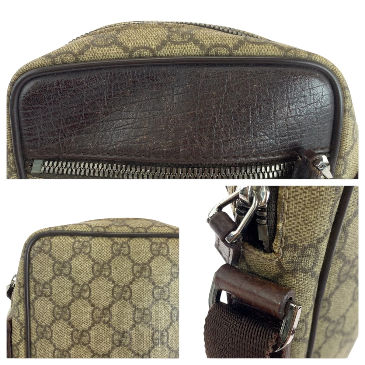 GUCCI Shoulder Bag 101680 GG Supreme Canvas Beige Brown SilverMetal