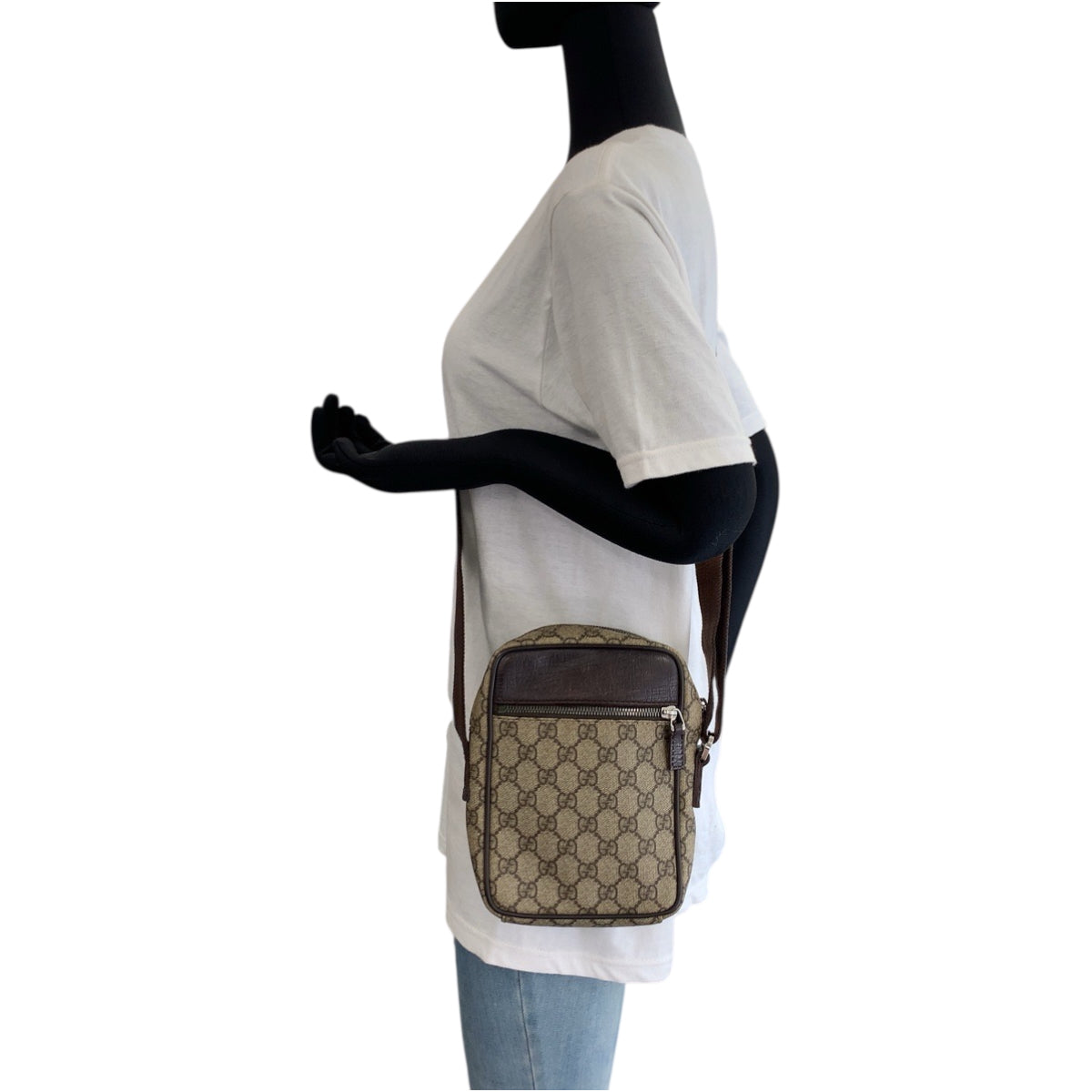 GUCCI Shoulder Bag 101680 GG Supreme Canvas Beige Brown SilverMetal