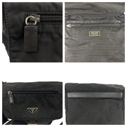 PRADA Shoulder Bag Nylon Black SilverMetal Test Triangle With logo