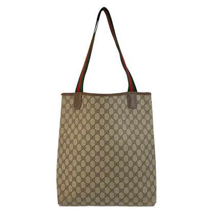 GUCCI Tote Bag 39 02 003 GG Supreme Canvas Beige Brown Gold Metal Sherry Line Old Gucci