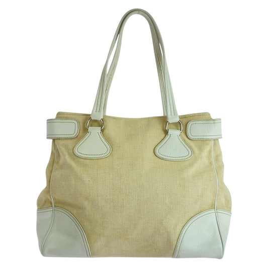 PRADA Tote Bag canvas White Ivory Triangle With logo