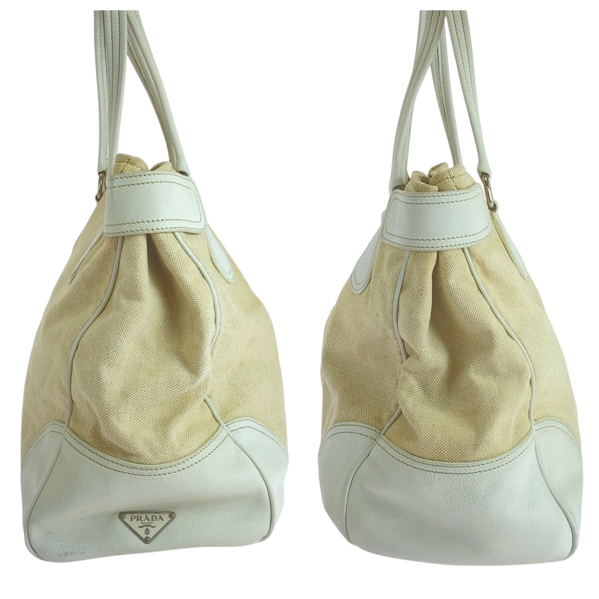 PRADA Tote Bag canvas White Ivory Triangle With logo