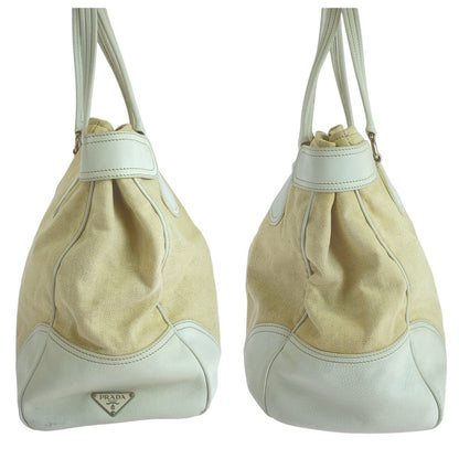 PRADA Tote Bag canvas White Ivory Triangle With logo