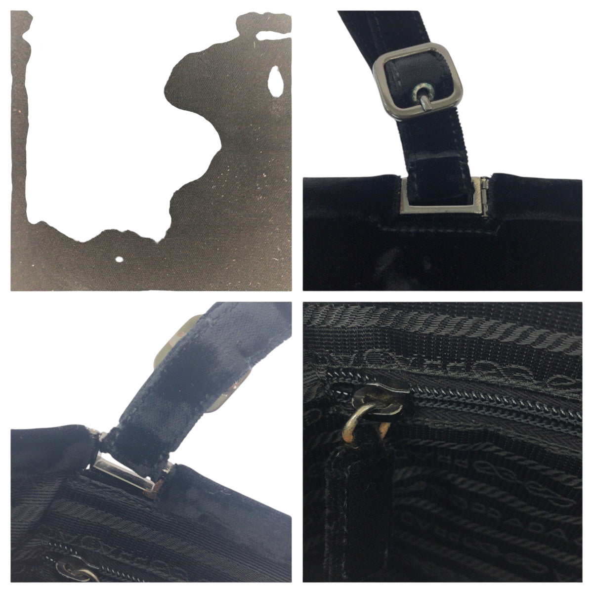 PRADA Tote Bag Velor Black Silver Metal Velor