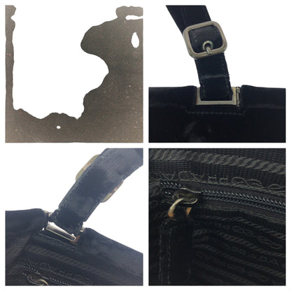 PRADA Tote Bag Velor Black Silver Metal Velor